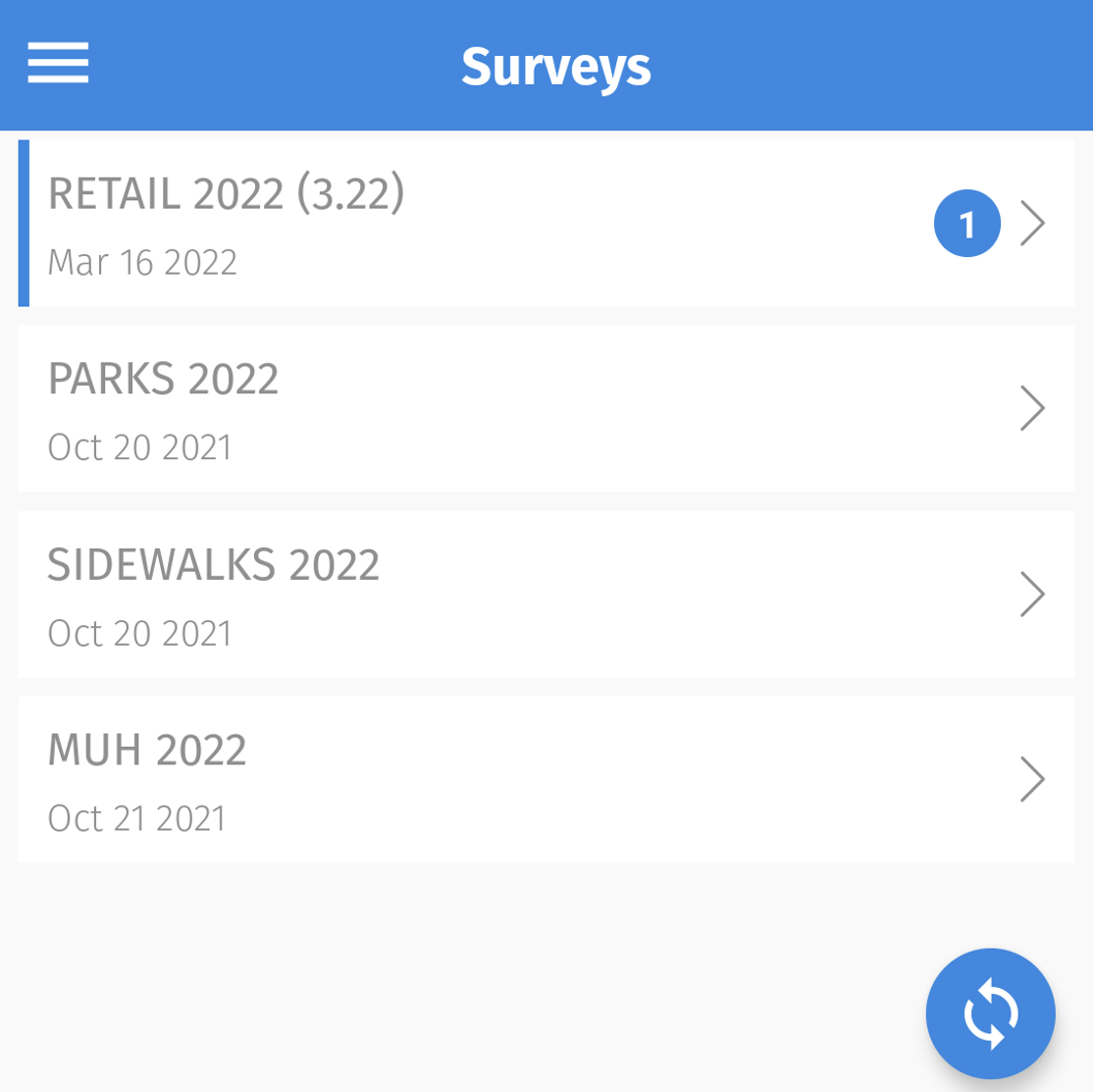 screenshot of what is shown on a device when you open the SurveyPocket app to synch it