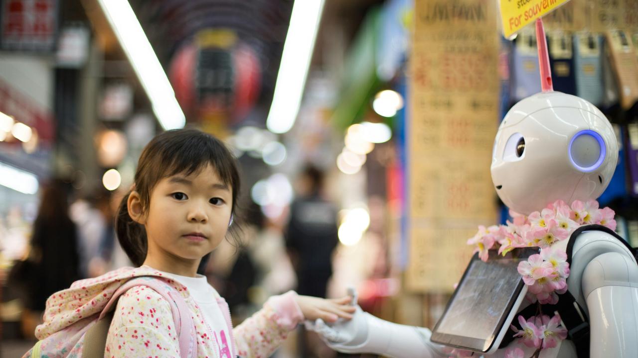 A girl with a robot