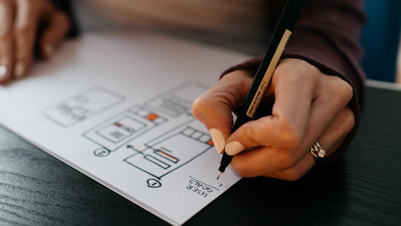 a person's hand writing a plan
