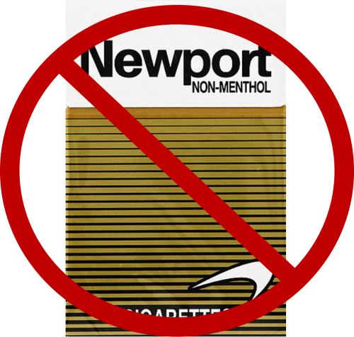 picture of a tobacco product with a red circle crossing it out, because it is not considered a new "non-menthol" product