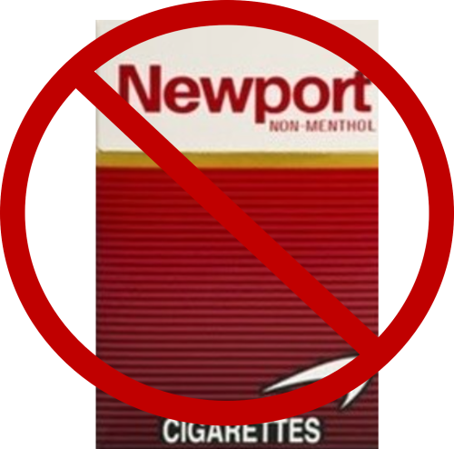 picture of a tobacco product with a red circle crossing it out, because it is not considered a new "non-menthol" product